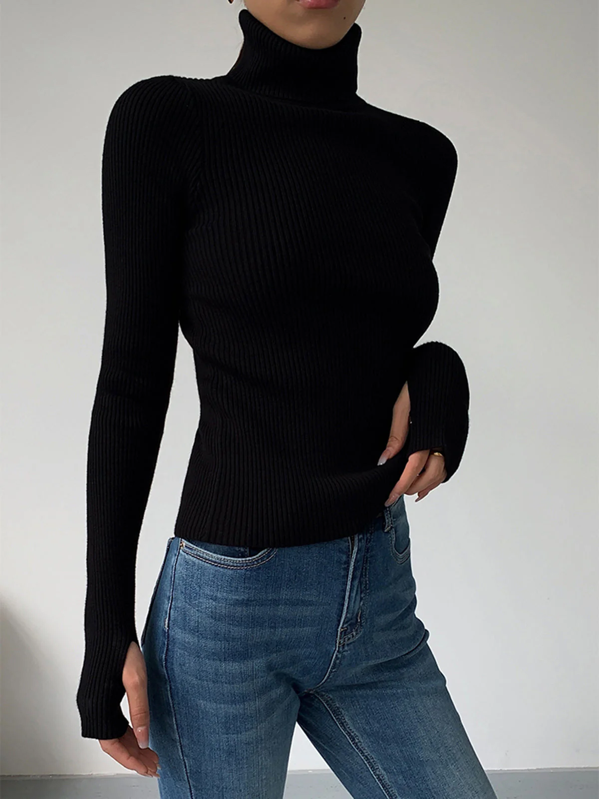 Stylish Ribbed Turtleneck Spring Sweater for Women - Image 7