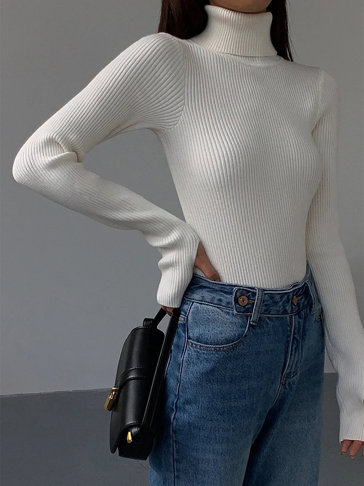 Stylish Ribbed Turtleneck Spring Sweater for Women - Image 9