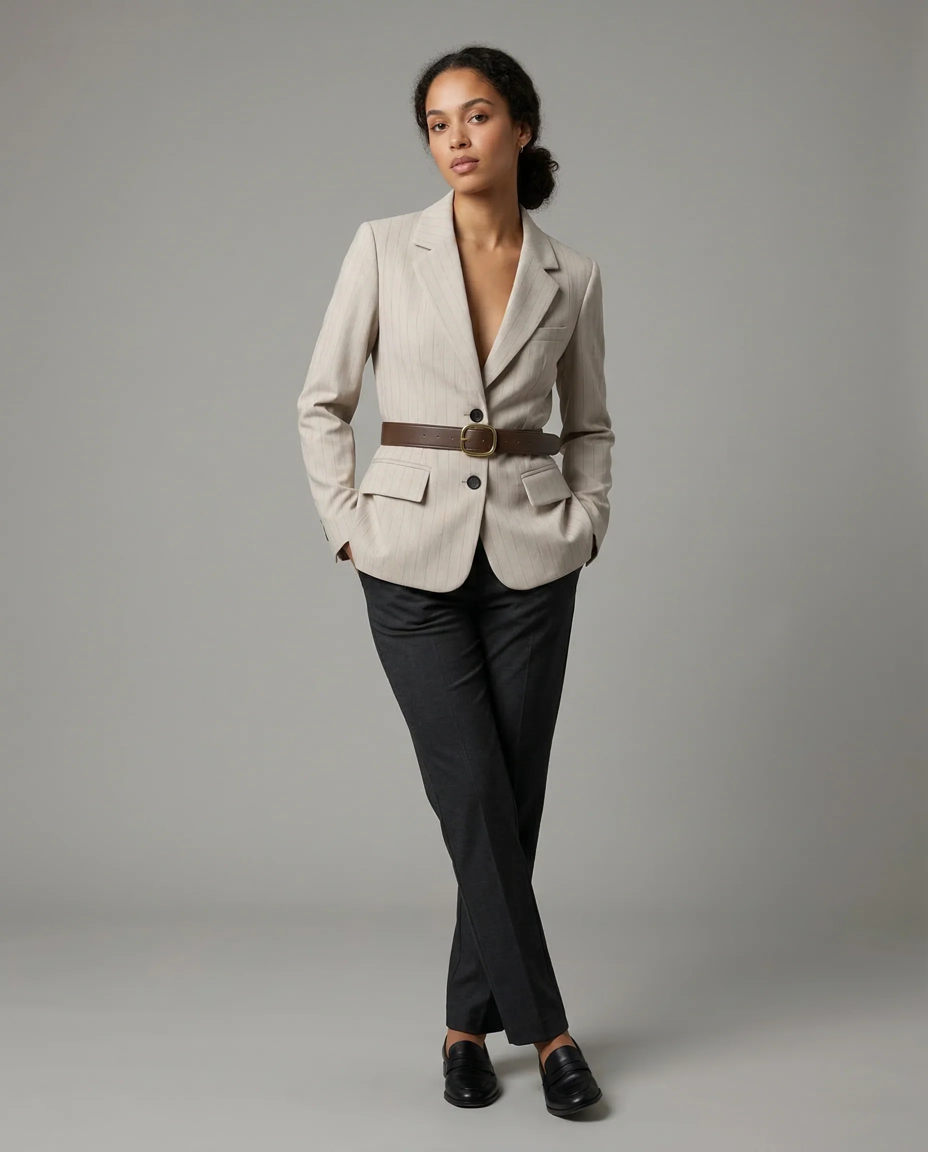 Suit Jacket – Stylish Loose Fit with Waist Belt - Image 2