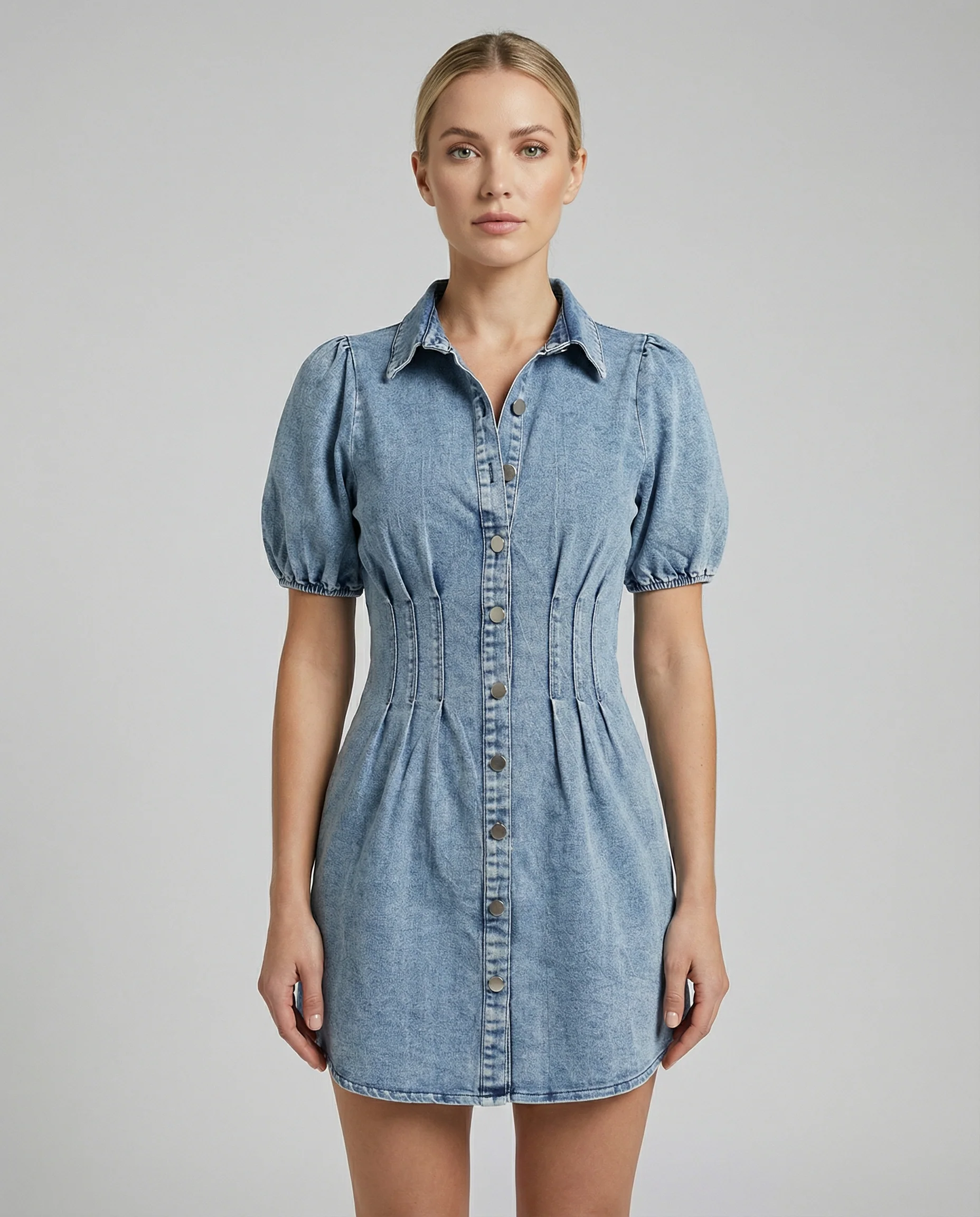 Summer Denim Dress – Puff Sleeve A-Line Elegance - Image 4