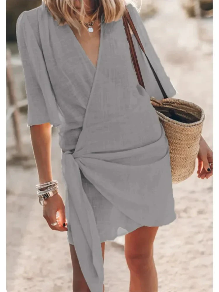 Summer V-Neck Dress – Chic Lace-Up Design for Effortless Style - Image 9