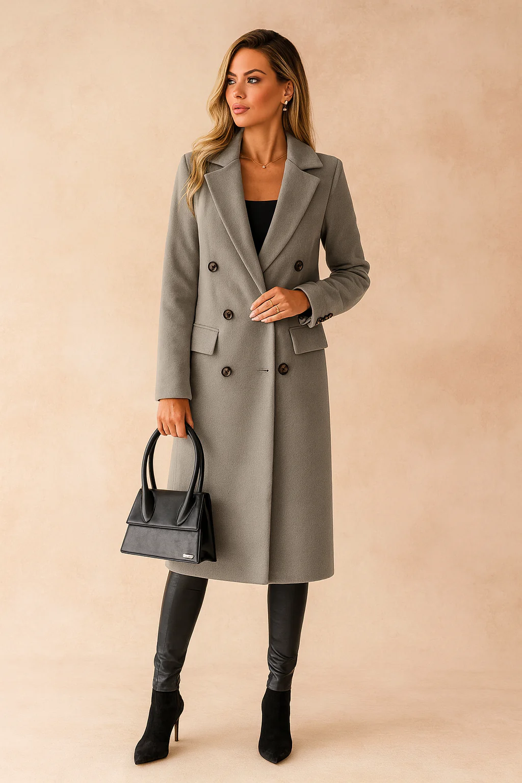 Tailored Double-Breasted Longline Blazer Coat for Women - Image 6