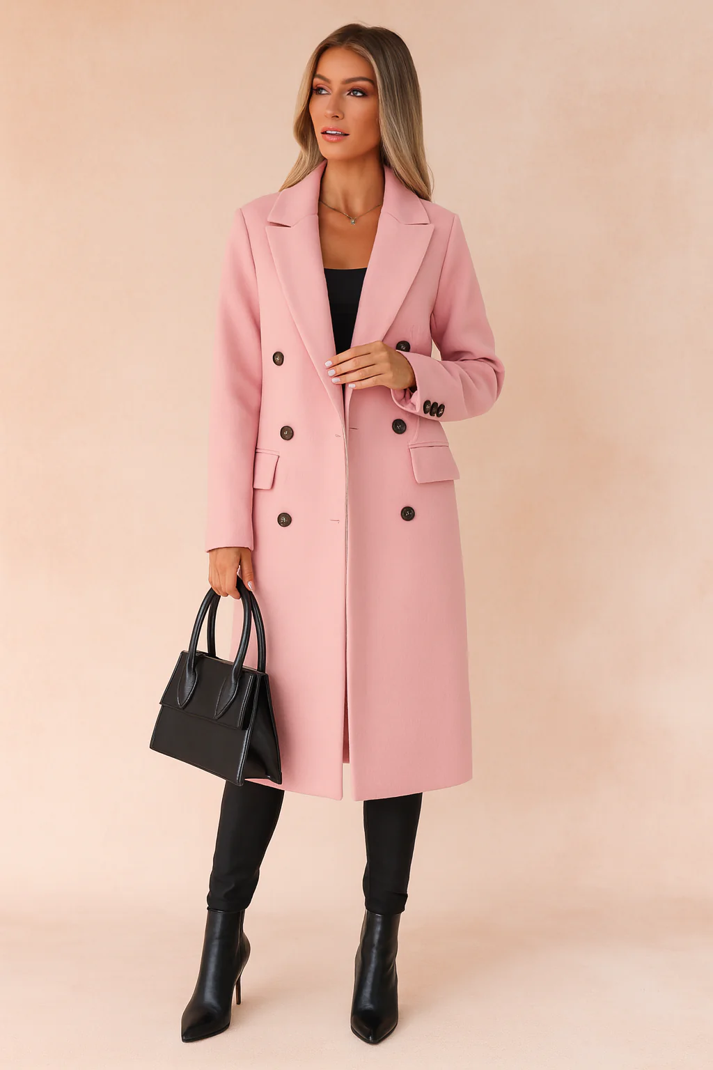 Tailored Double-Breasted Longline Blazer Coat for Women - Image 7