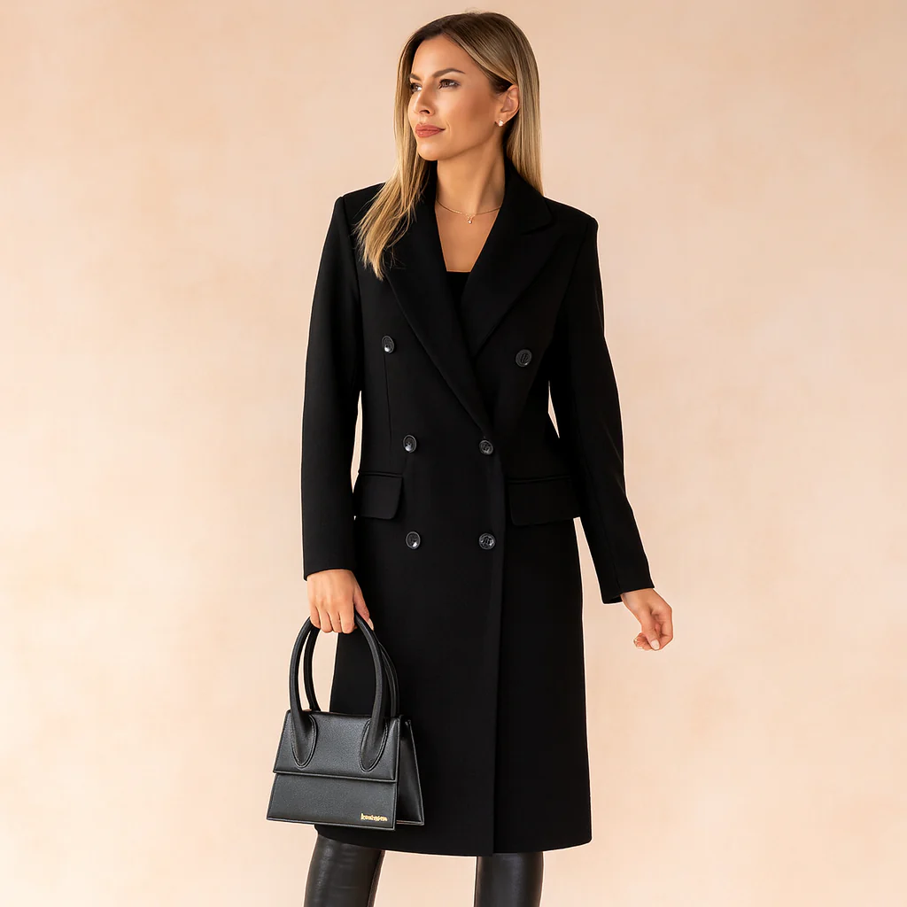 Tailored Double-Breasted Longline Blazer Coat for Women - Image 8
