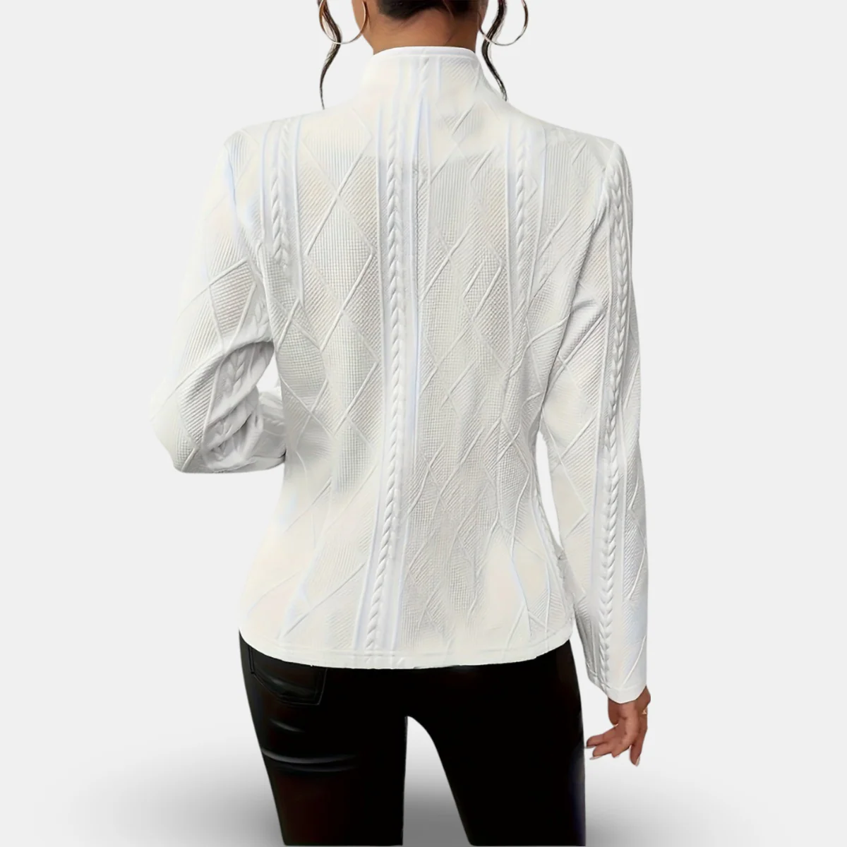 Textured Cable-Knit Blazer – Fitted Geometric Button Jacket - Image 5