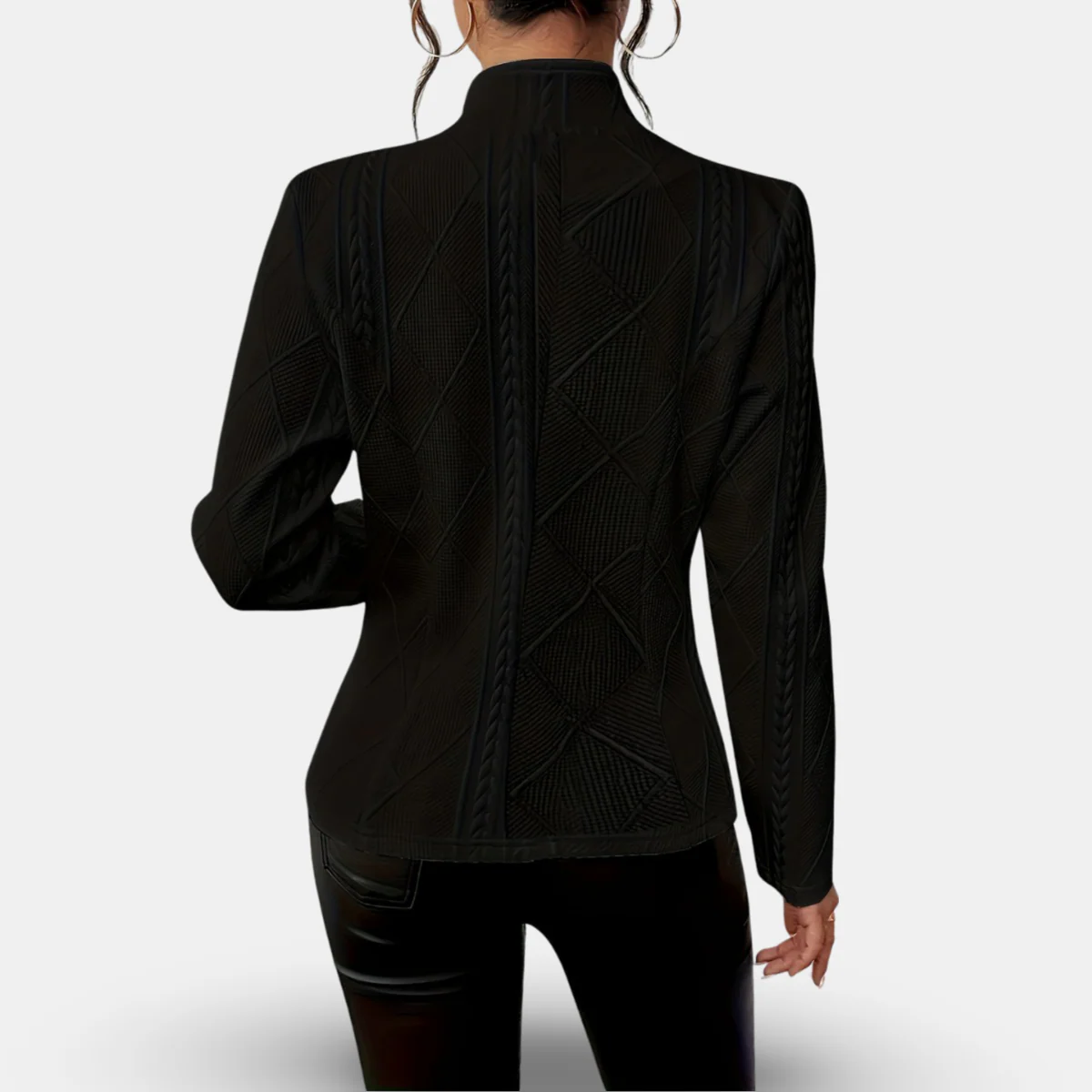 Textured Cable-Knit Blazer – Fitted Geometric Button Jacket - Image 7
