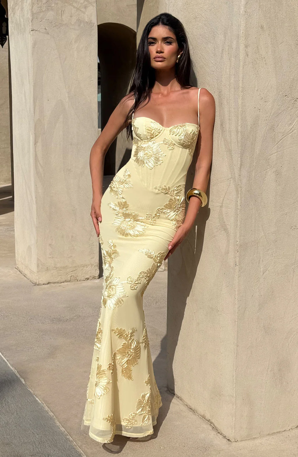 Floral Jacquard Wedding Guest Corset Maxi Dress - Image 8