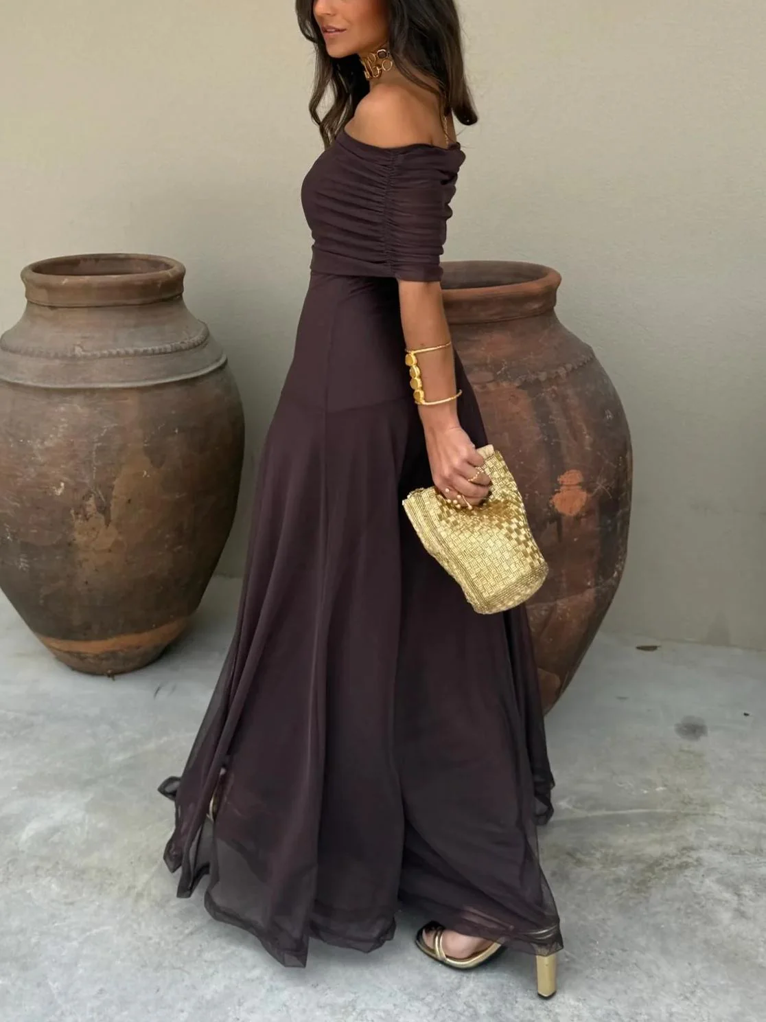 Off Shoulder Chiffon Maxi Dress - Image 2