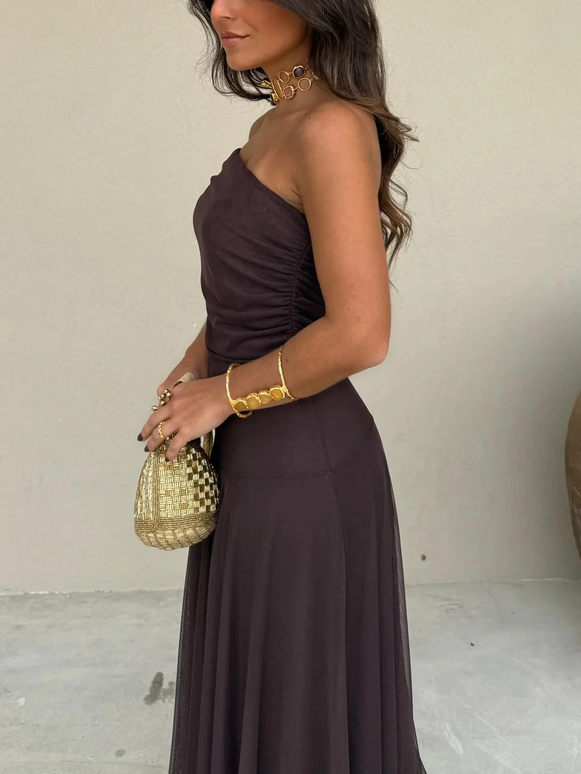 Off Shoulder Chiffon Maxi Dress - Image 6
