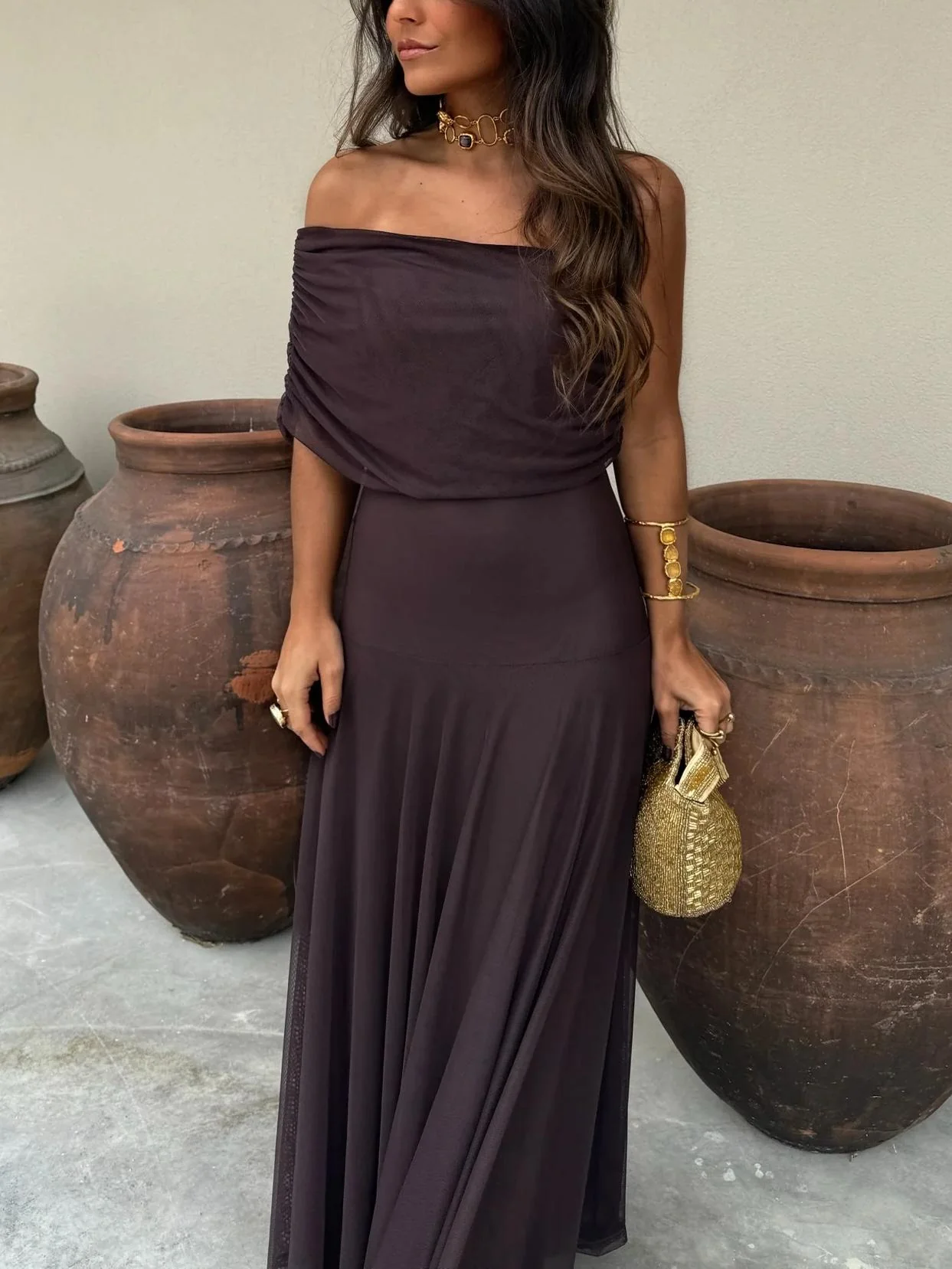 Off Shoulder Chiffon Maxi Dress - Image 8