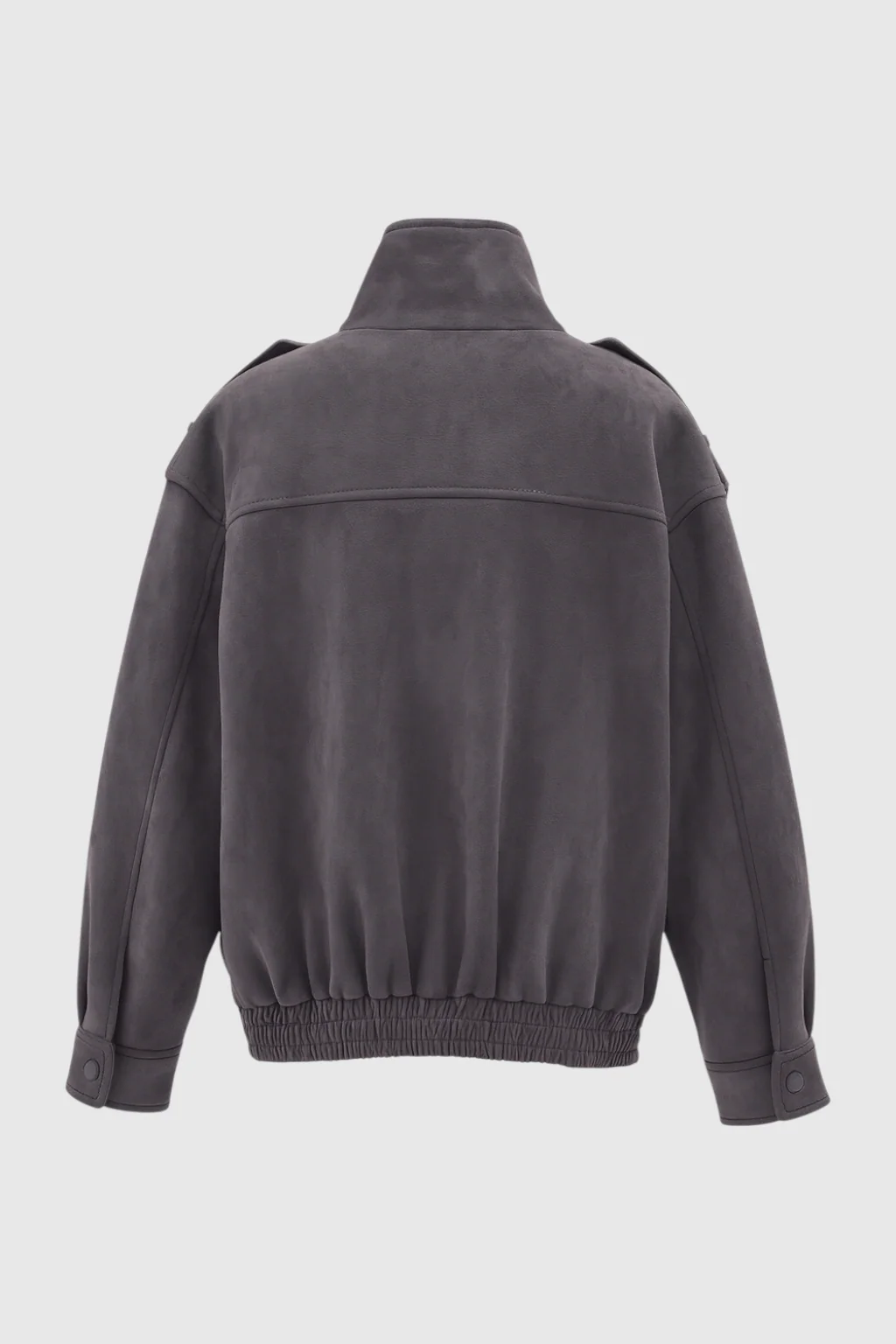 Trendy Dark Grey Bomber Jacket with Stand Collar - Image 4