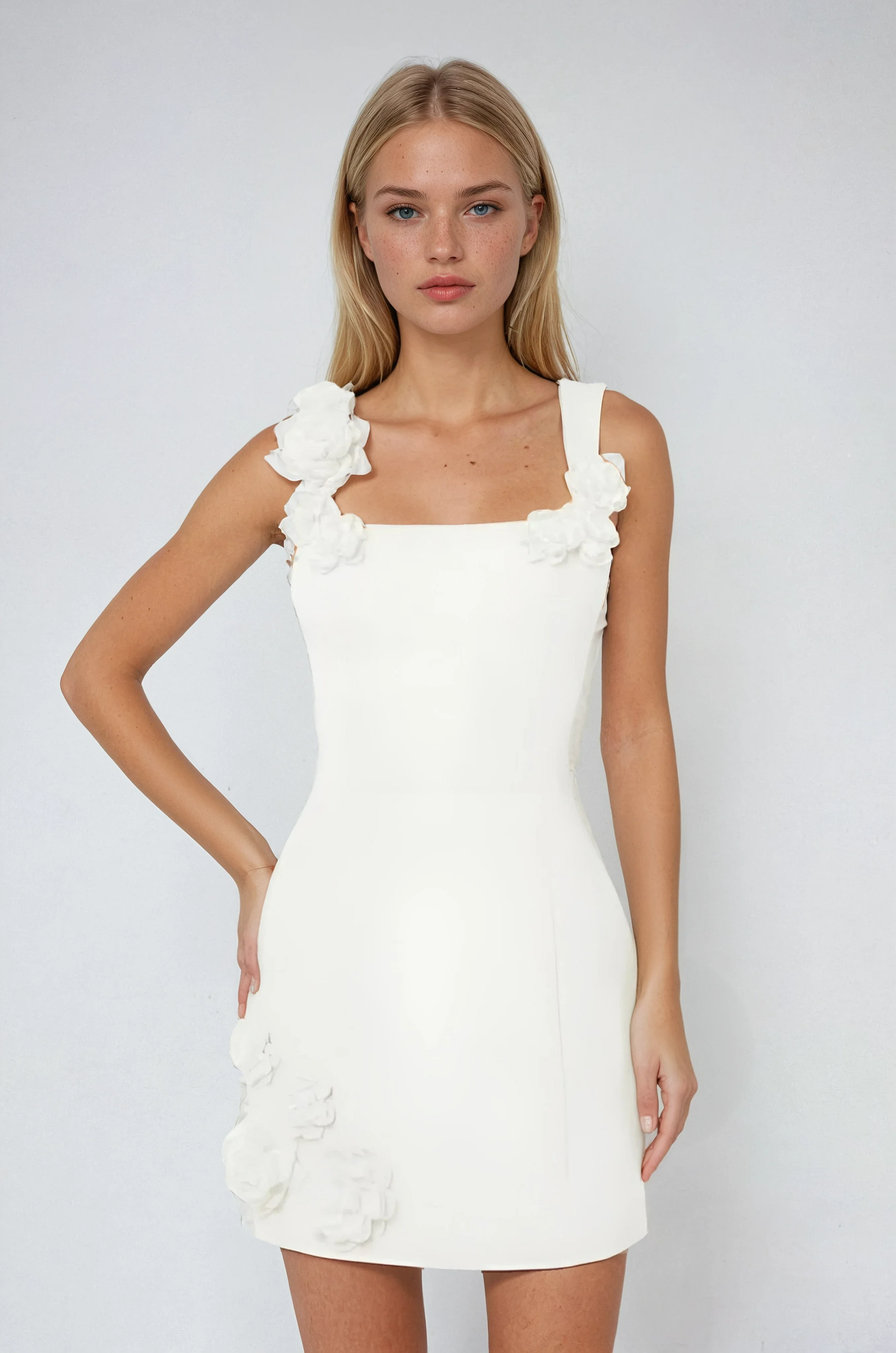 Pink Floral Appliqué Summer Cocktail Mini Dress - Image 5