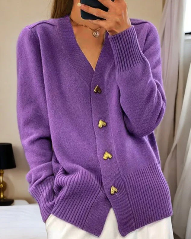 V-Neck Cardigan Sweater - Soft Knit Button Front Cardigan - Image 4