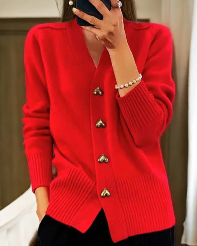 V-Neck Cardigan Sweater - Soft Knit Button Front Cardigan - Image 5
