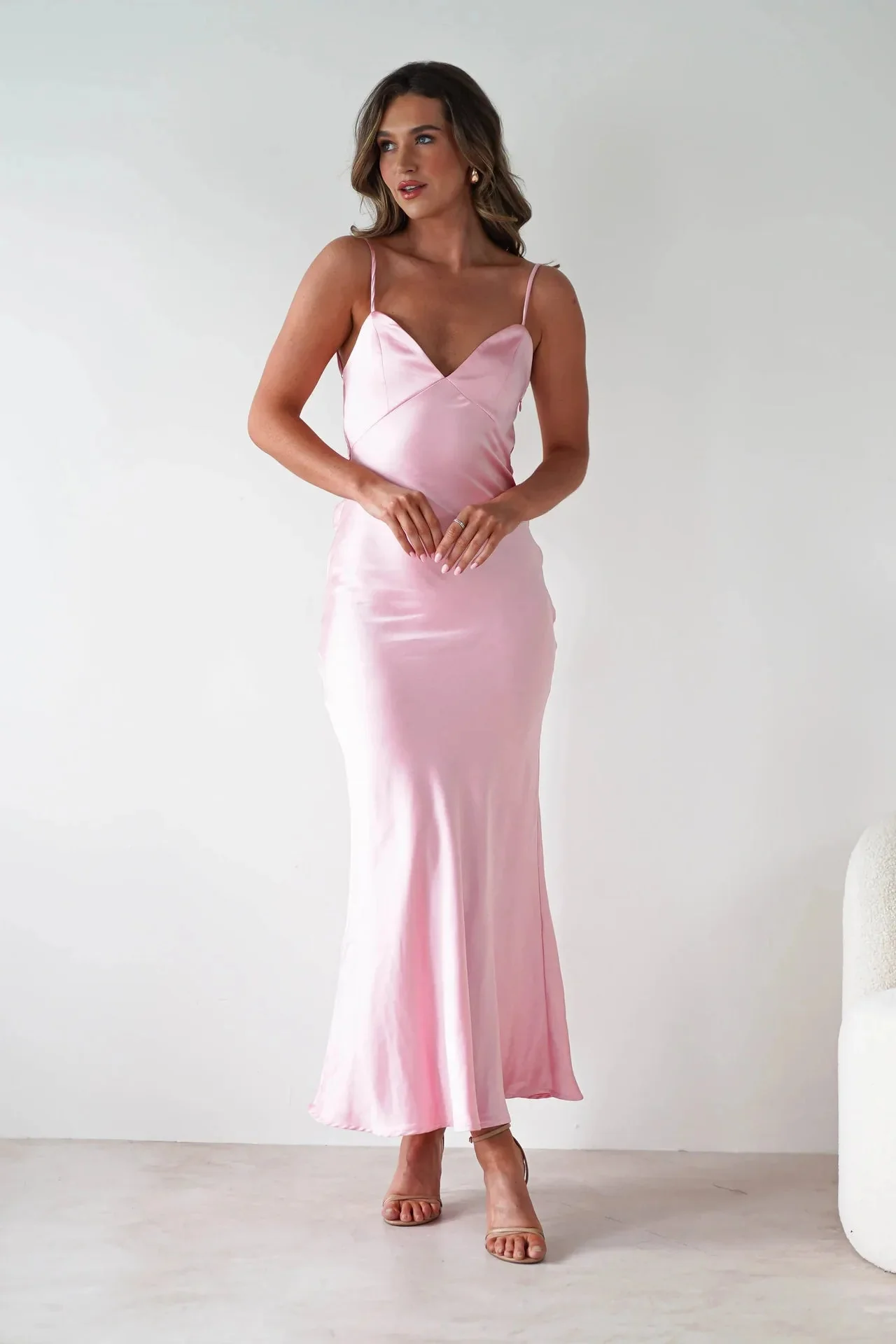 V-Neck Evening Dress – Elegant Satin Midi for Formal Weddings and Special Occasions - Image 7