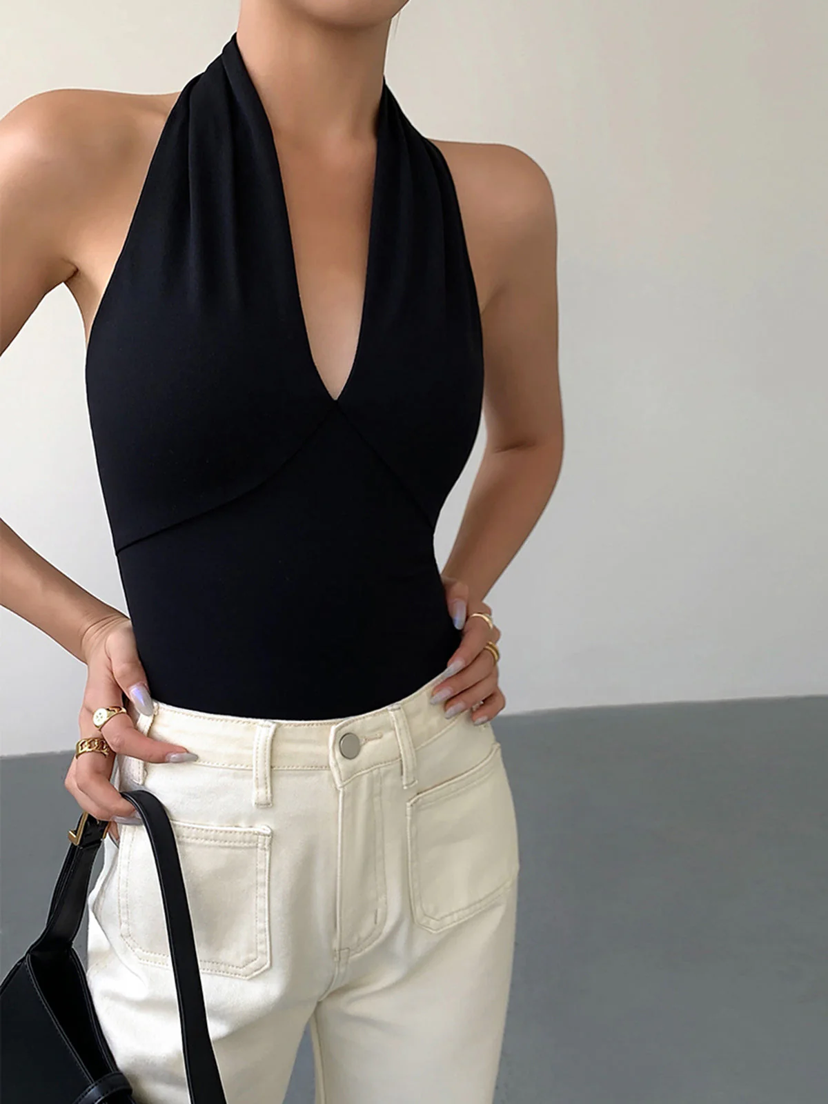 V-Neck Halter Open Back Tank Top - Image 2