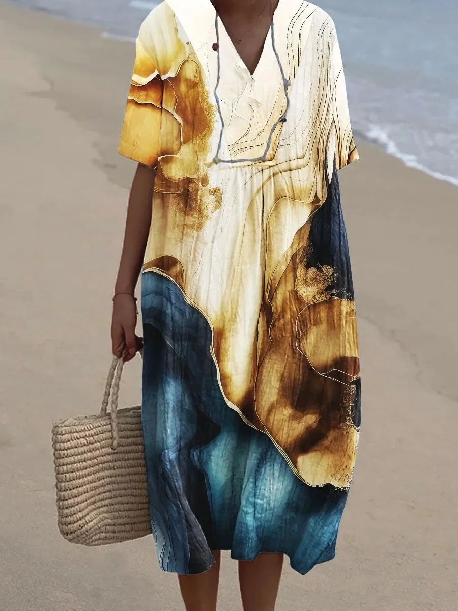 V-Neck Floral Beach Summer Midi Dress - Image 8