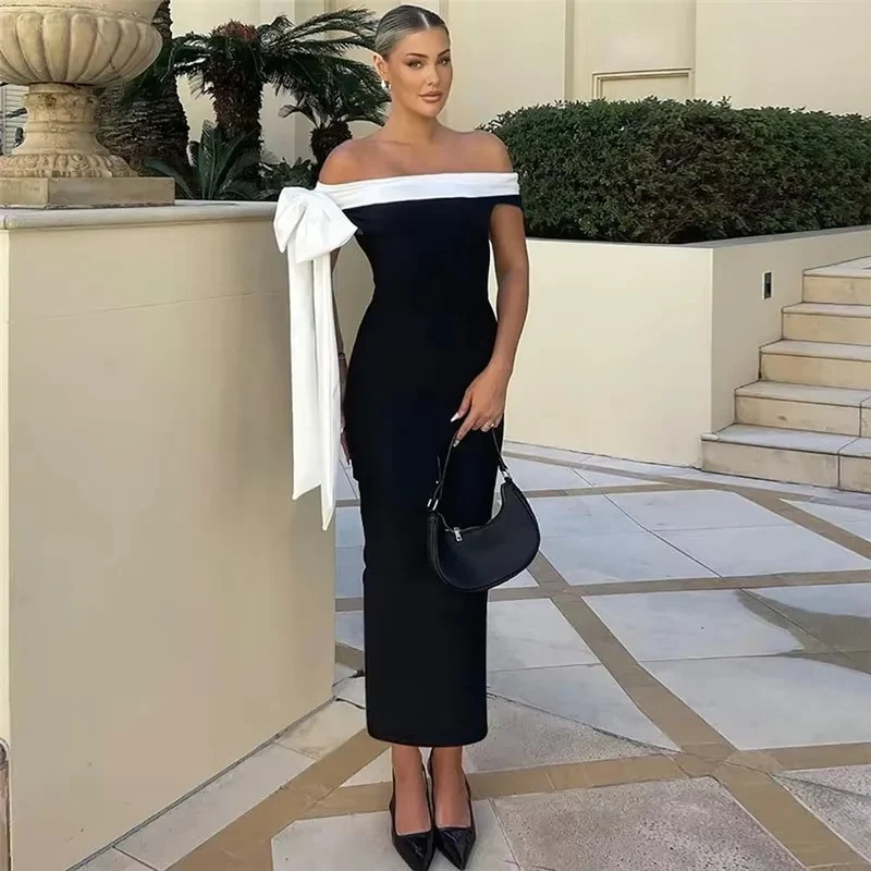 Valentina Elegant Off Shoulder Evening Gown Midi Dress - Image 5