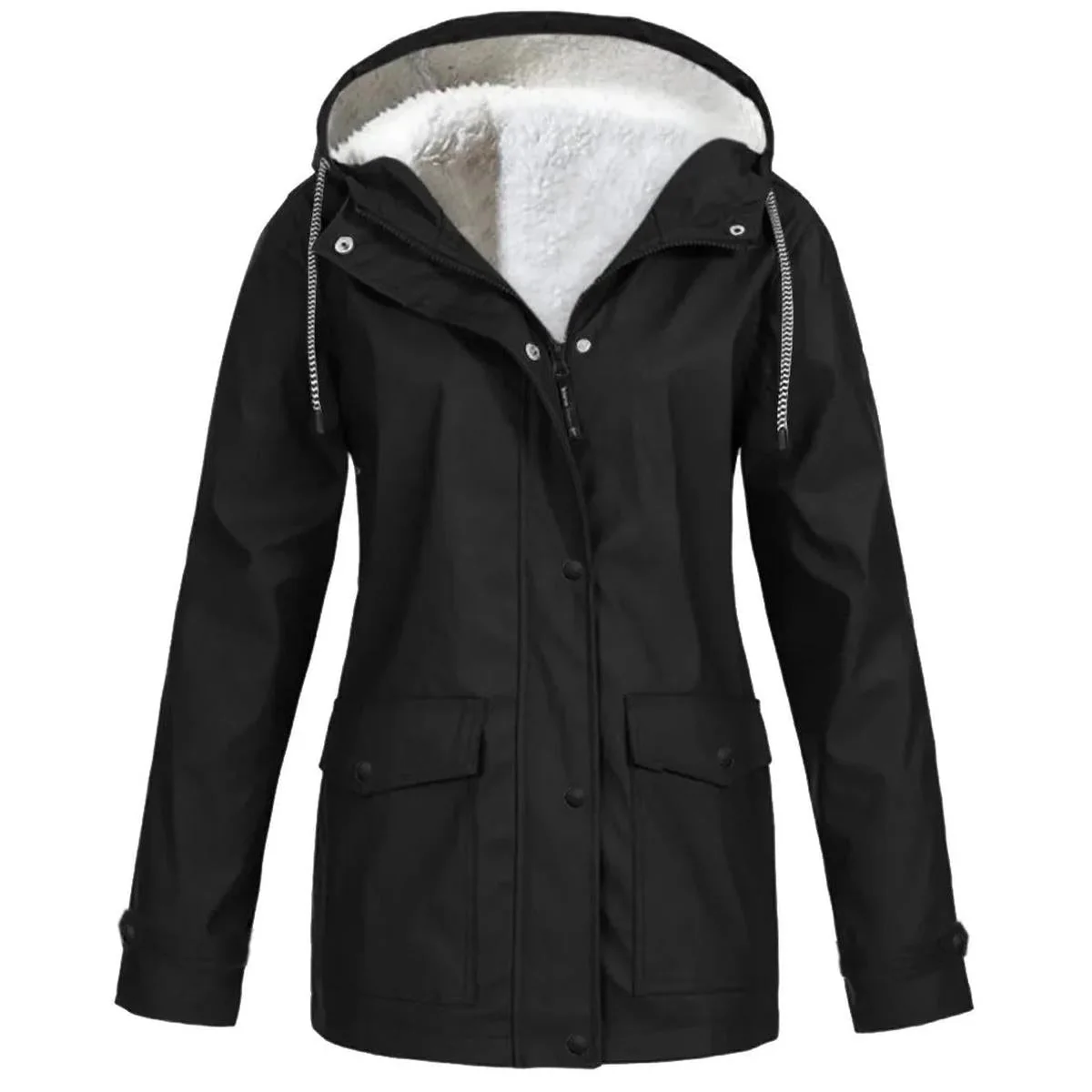 Women's Water and Windproof Fleece-Lined Jacket With Hood - Image 3