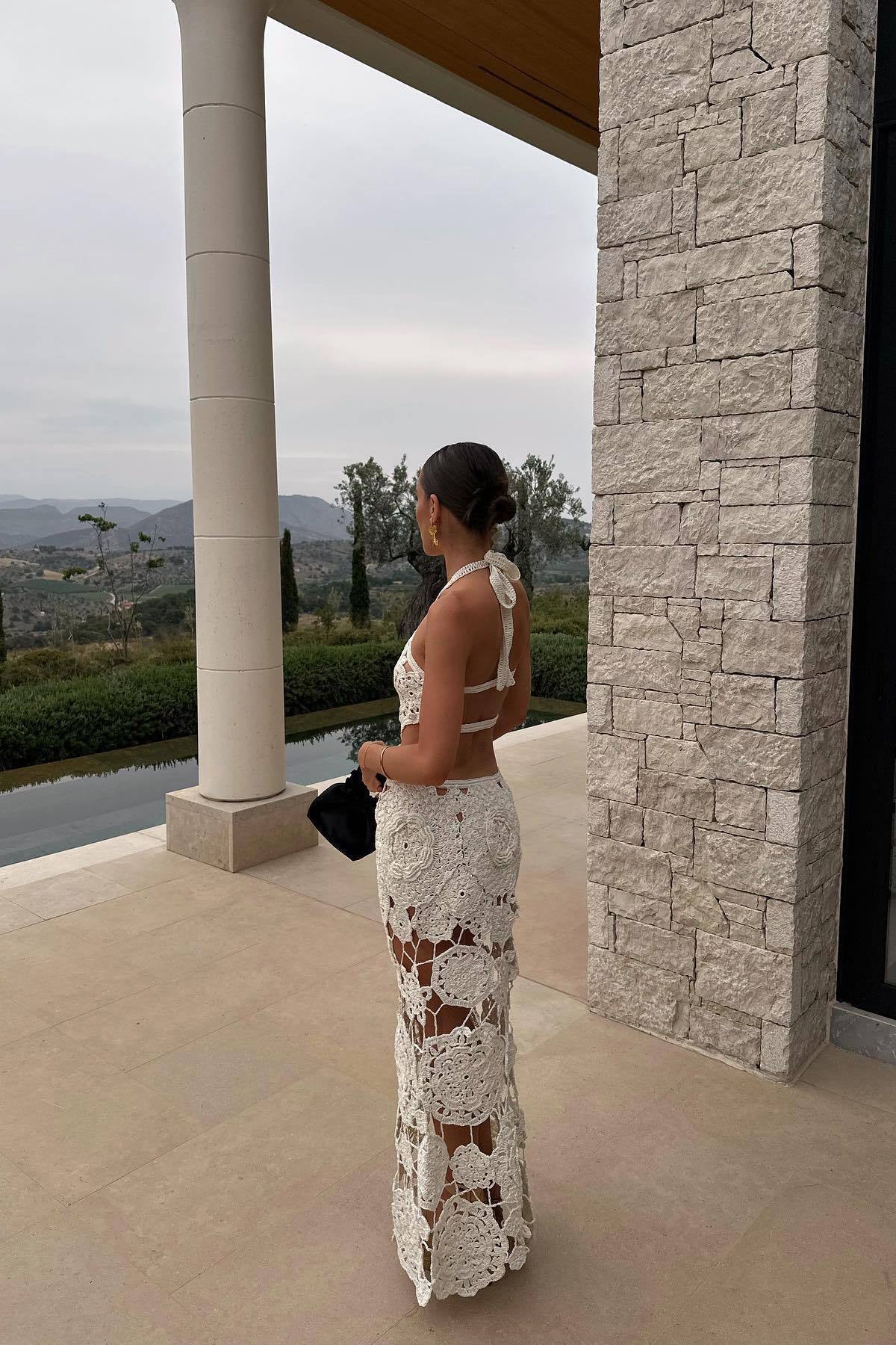 White Crochet Cut Out Summer Party Maxi Dress - Image 2