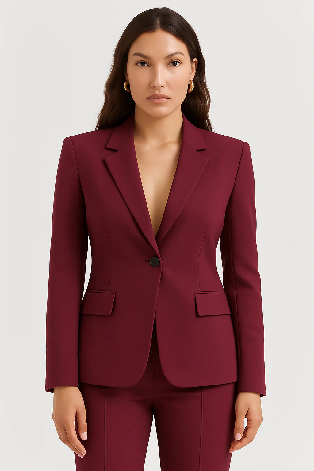 Wine Red Slim-Fit Blazer – Single-Button Tailored Jacket