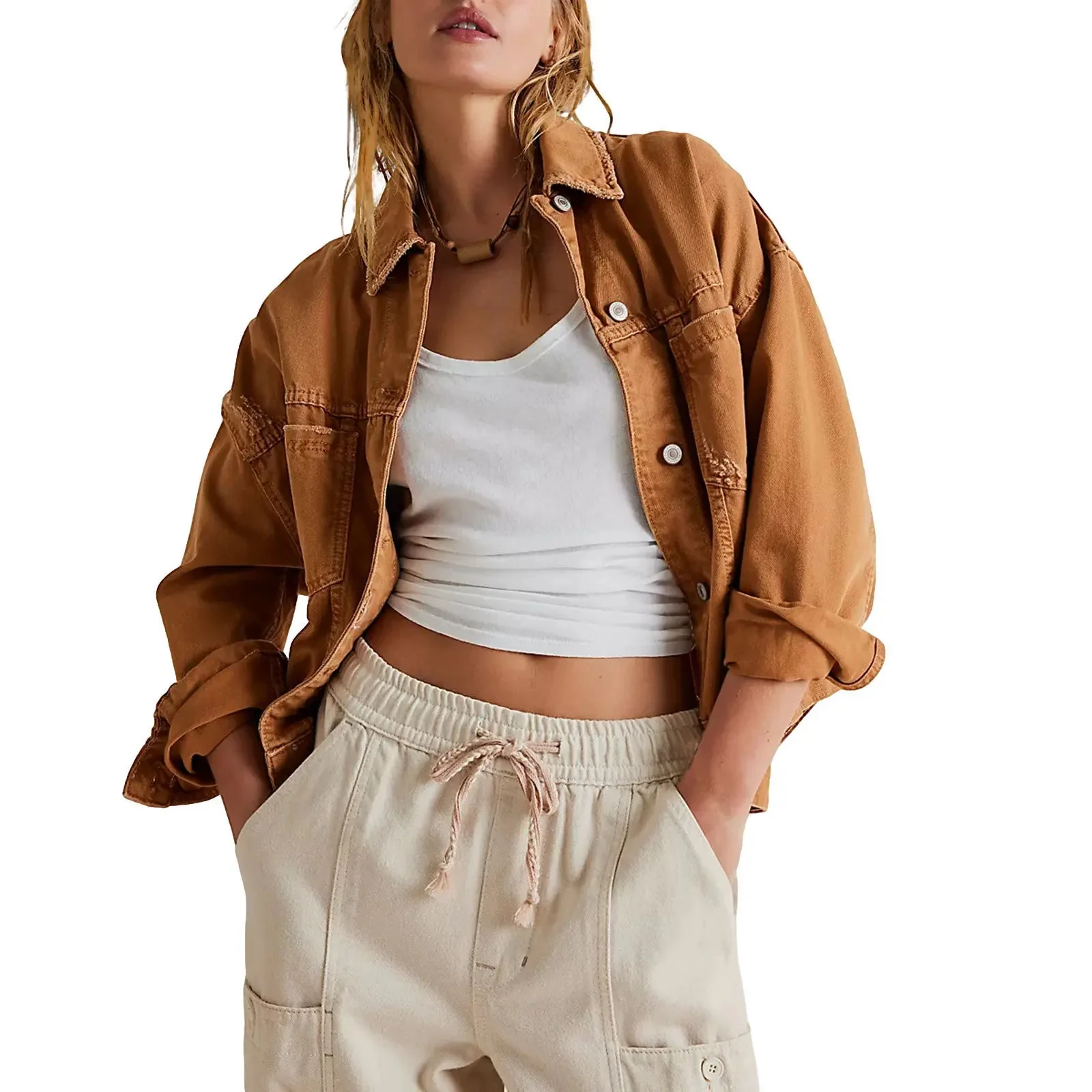 Women’s Classic Oversized Denim Jacket with Drop Shoulders and Relaxed Fit - Image 5