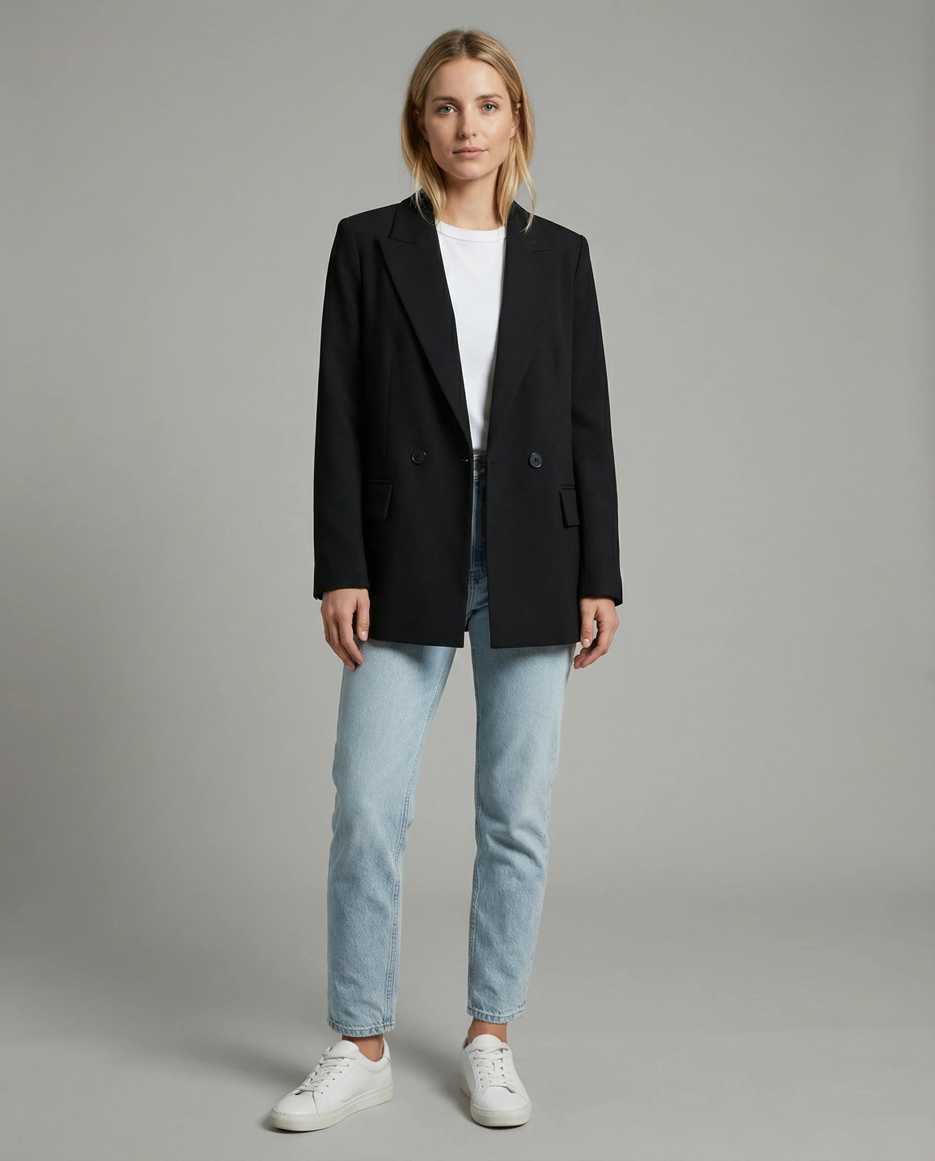 Women’s Classic Tailored Black Blazer – Elegant Double-Breasted Casual Chic Jacket - Image 2