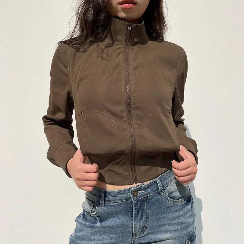 Women’s Cropped Zip-Up Jacket with Fitted Waist and Sporty Minimalist Design - Image 2