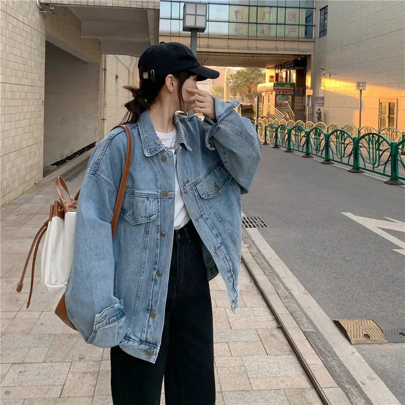 Women’s Oversized Denim Jacket with Classic Collar and Relaxed Streetwear Fit - Image 5