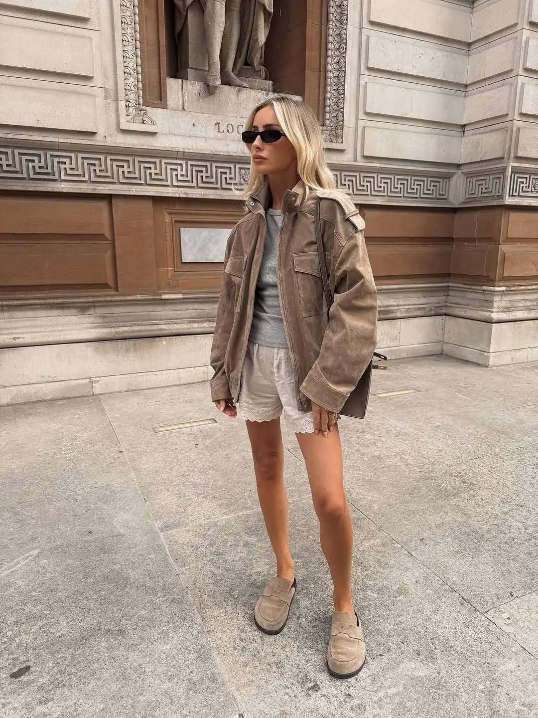 Women’s Oversized Suede Hooded Jacket with Zip Front and Utility Pocket Design - Image 6