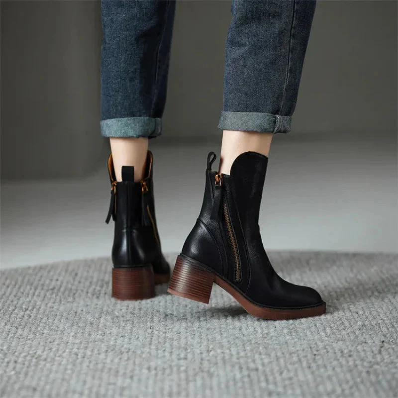 Women’s Zip-Up Ankle Boots with Block Heel - Image 3