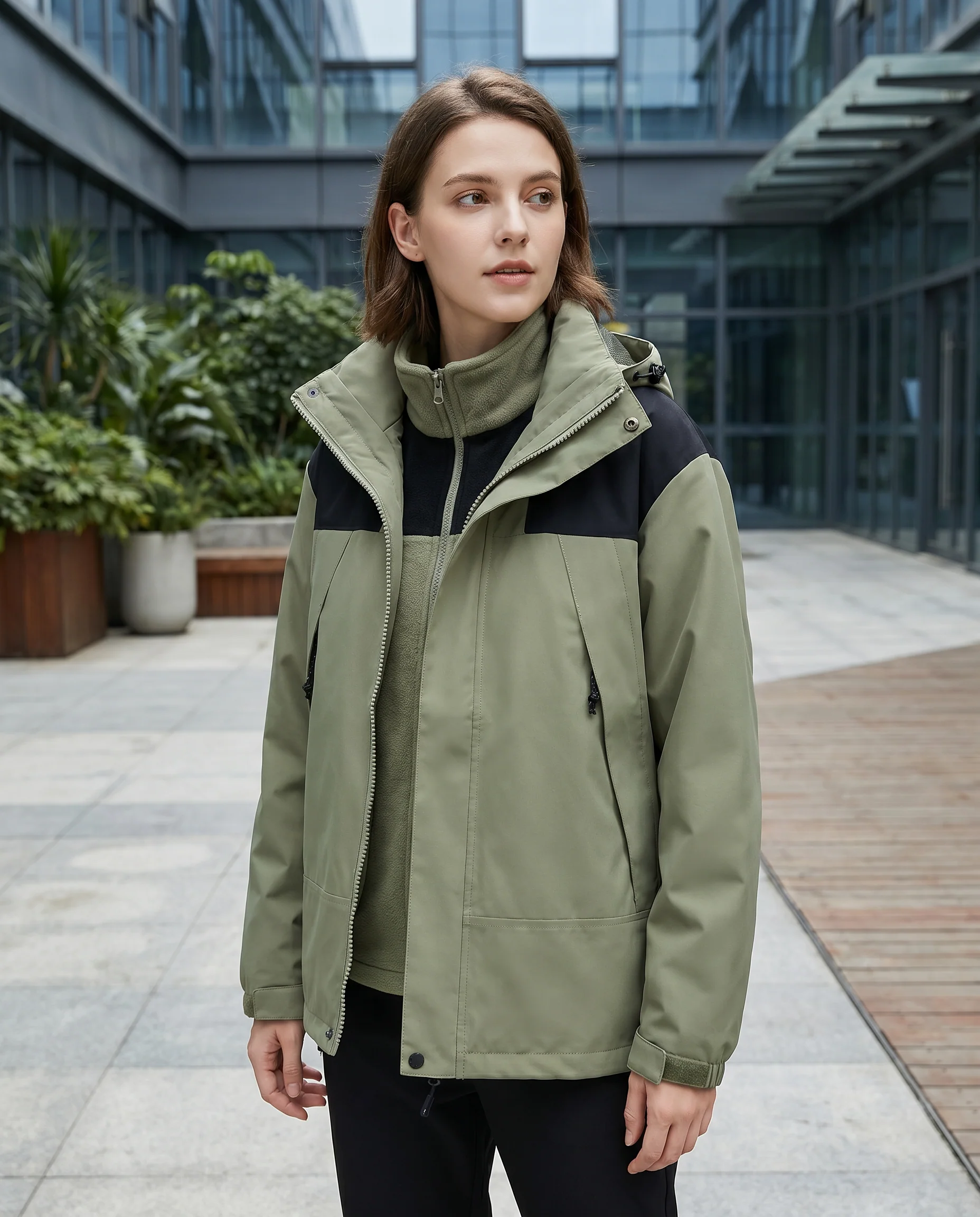 Women's 3-in-1 Fleece Winter Jacket with Hood - Image 2