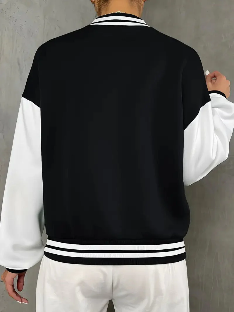 Women's Black and White Varsity Jacket - Image 2