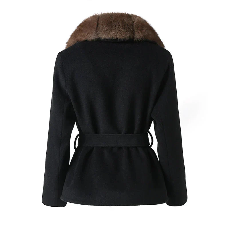 Women's Black Plush Faux Fur Belted Statement Coat - Image 4