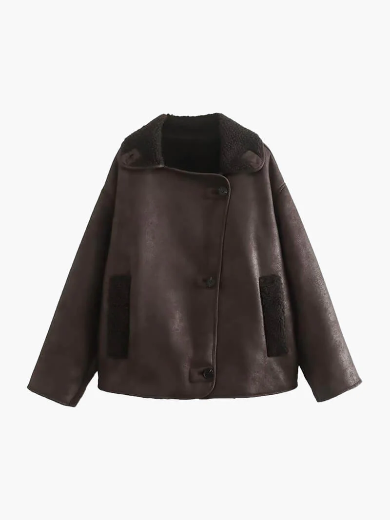 Women's Brown Faux Leather Biker Jacket - Image 3