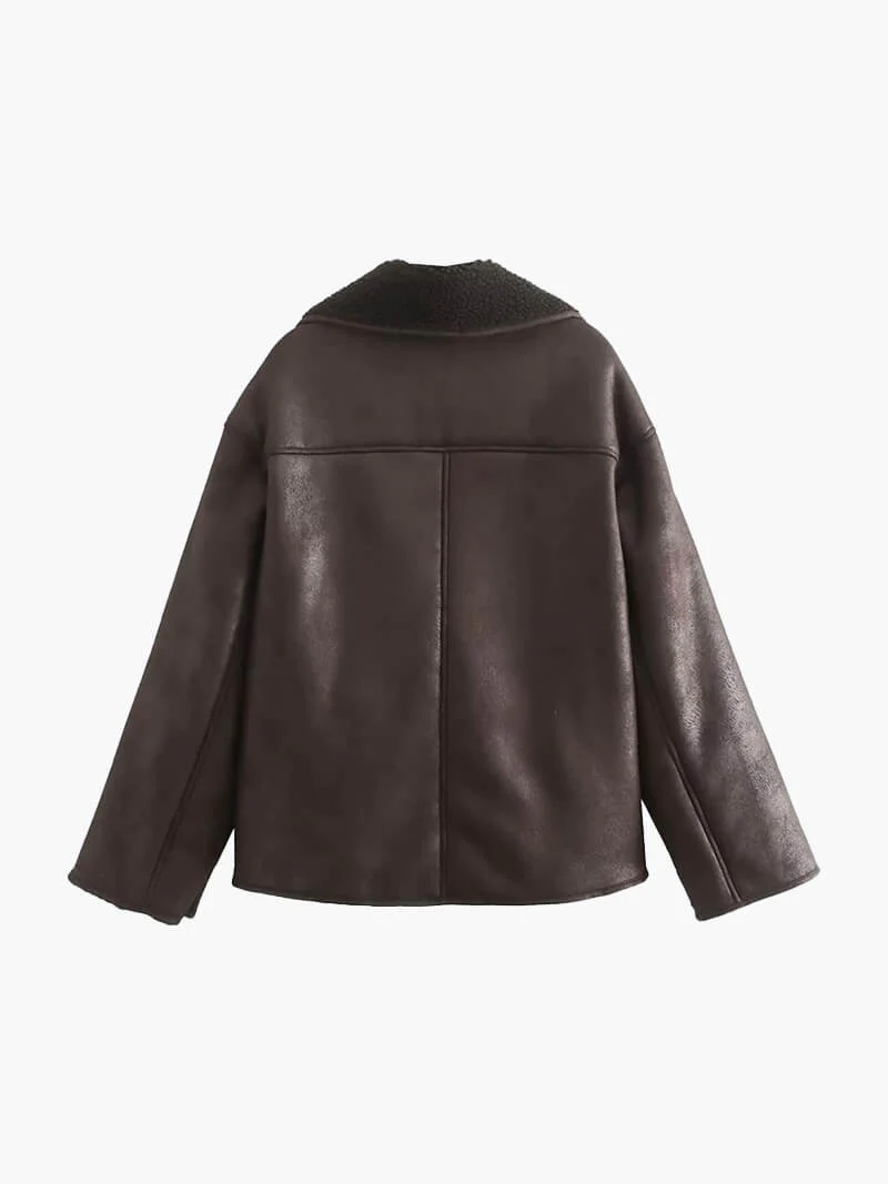 Women's Brown Faux Leather Biker Jacket - Image 4