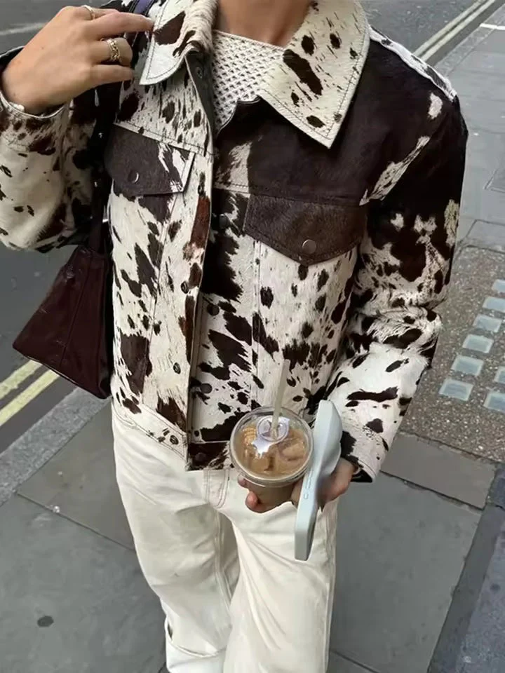 Women's Cow Print Pattern Statement Jacket - Image 2