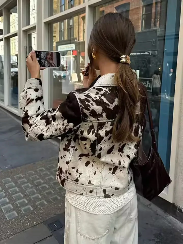 Women's Cow Print Pattern Statement Jacket - Image 3