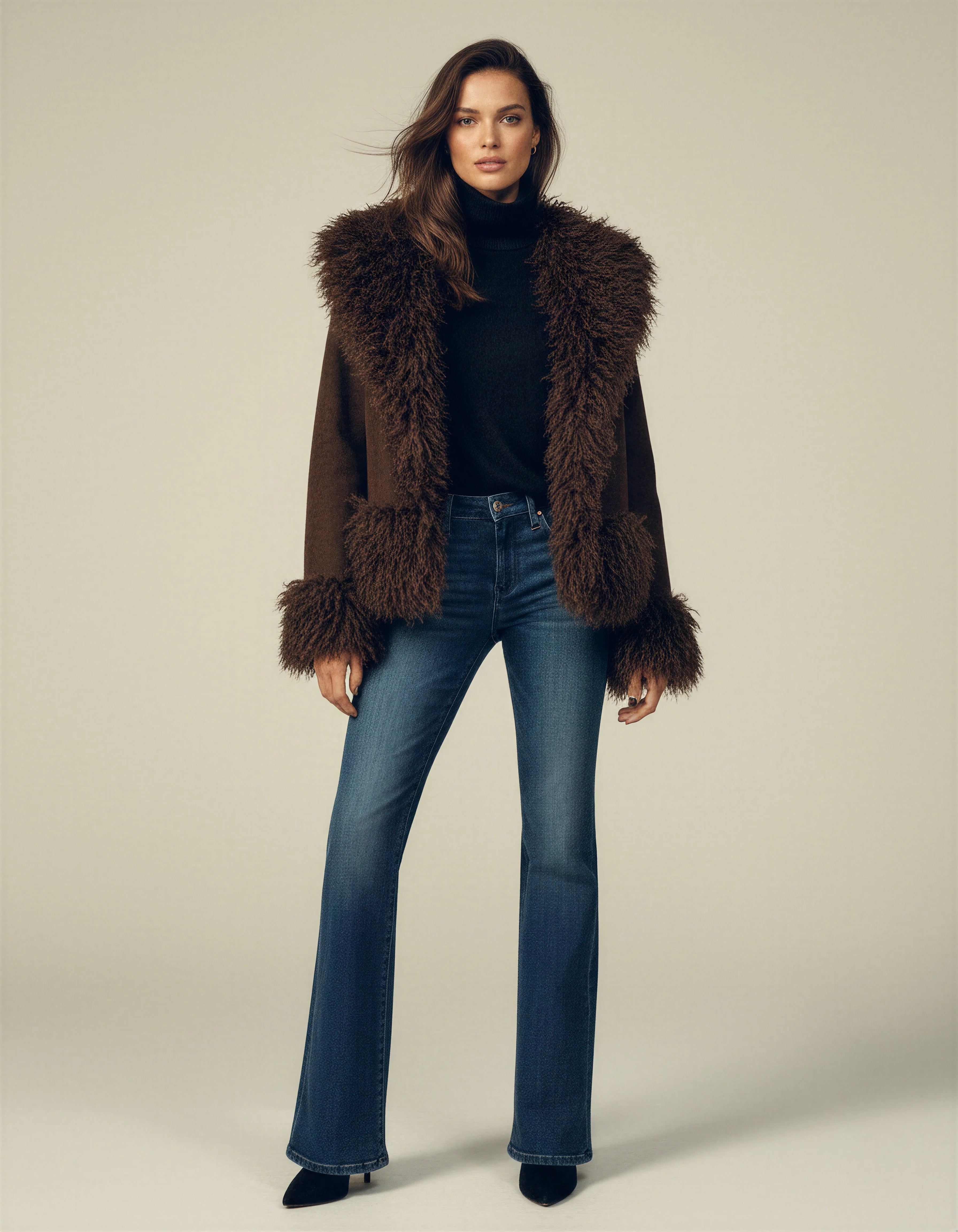 Women's Elegant Brown Faux Fur Winter Jacket
