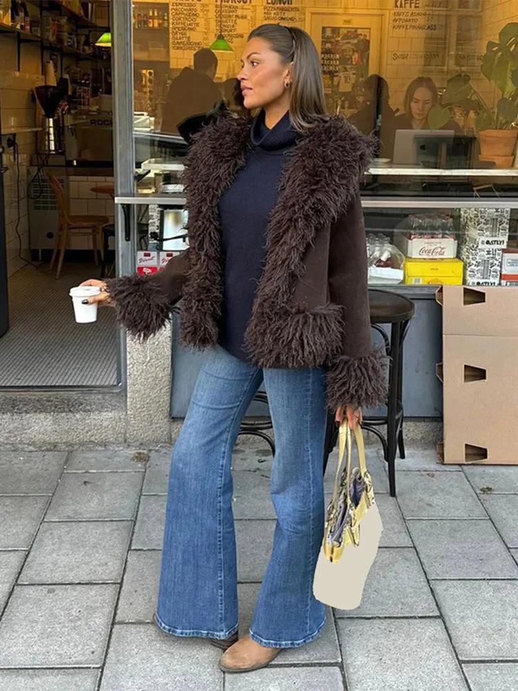 Women's Elegant Brown Faux Fur Winter Jacket - Image 2