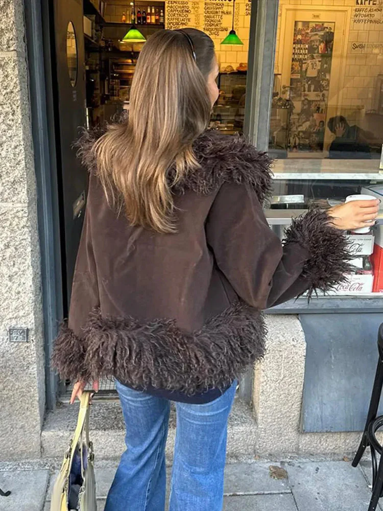 Women's Elegant Brown Faux Fur Winter Jacket - Image 4