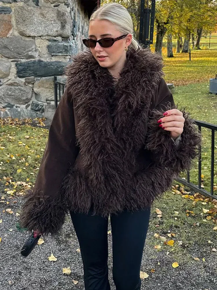 Women's Elegant Brown Faux Fur Winter Jacket - Image 5