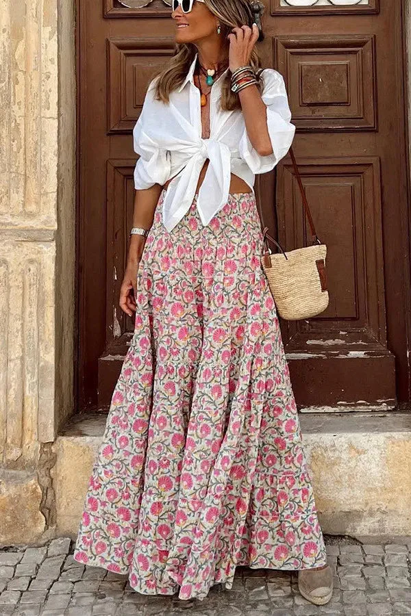 Summer Floral Print Boho Maxi Skirt - Image 4