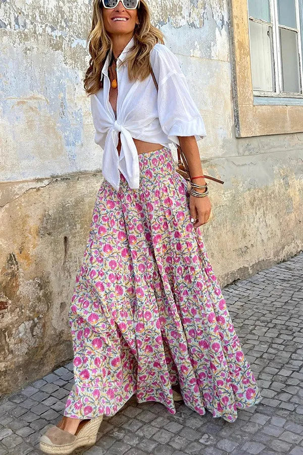 Summer Floral Print Boho Maxi Skirt - Image 5