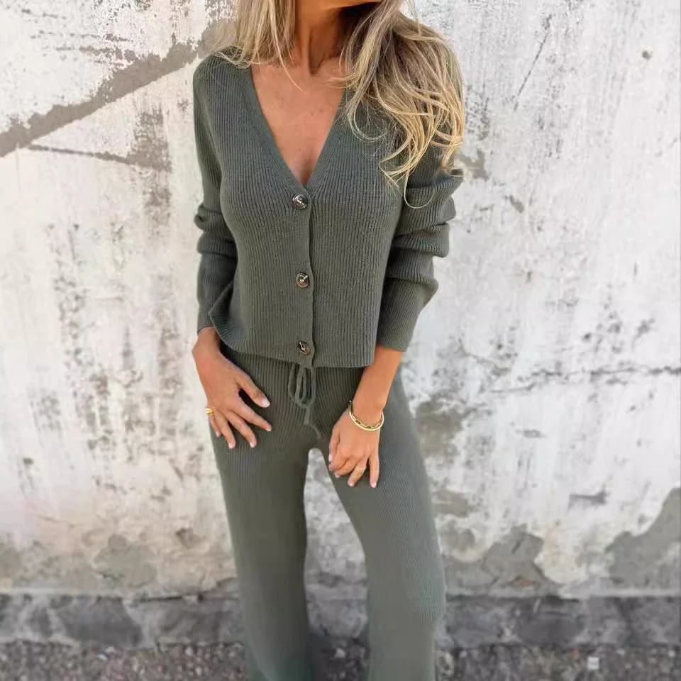 Women's Knit Cardigan and Wide Leg Trouser Two-Piece Set - Image 6
