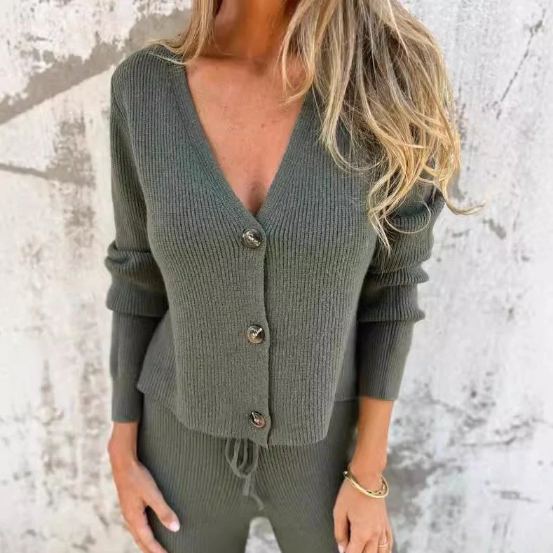 Women's Knit Cardigan and Wide Leg Trouser Two-Piece Set - Image 7