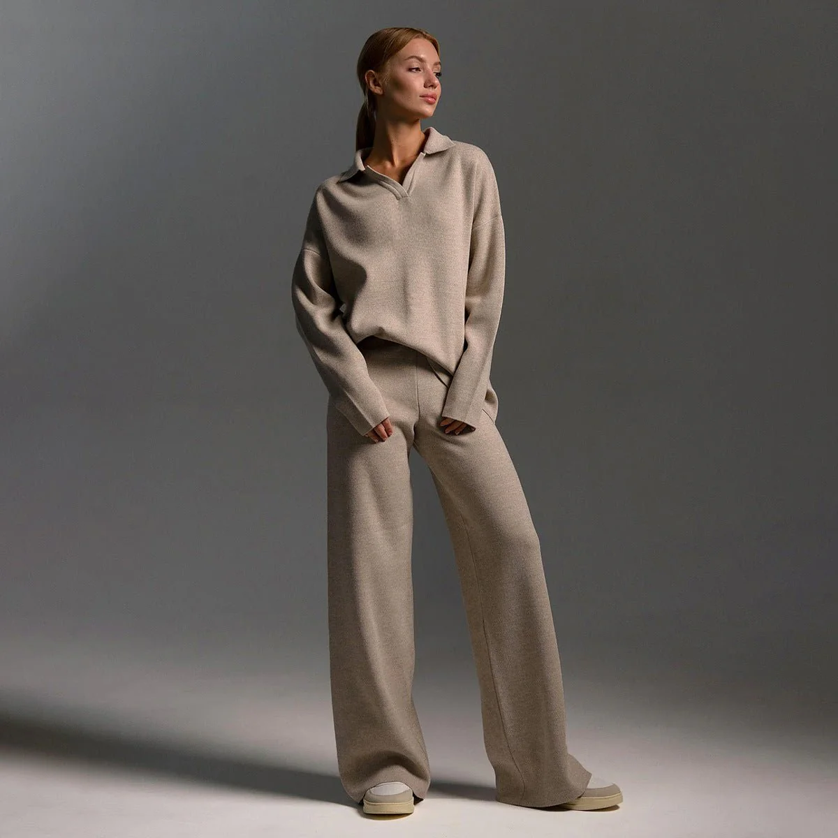 Women's Knitted Sweatshirt and Joggers Tracksuit Two-Piece Set
