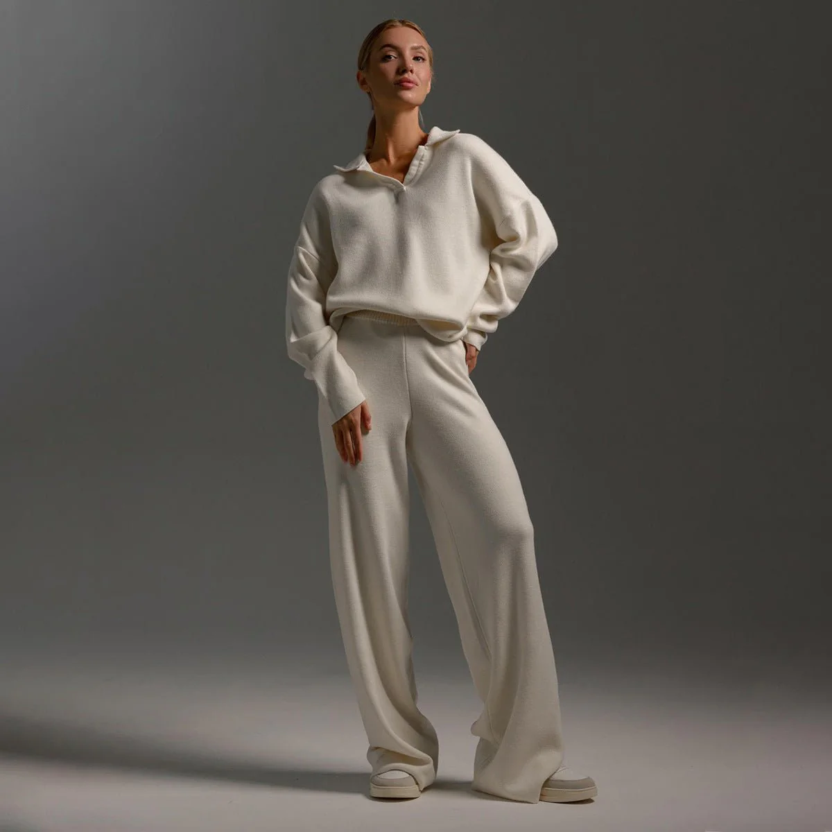 Women's Knitted Sweatshirt and Joggers Tracksuit Two-Piece Set - Image 2