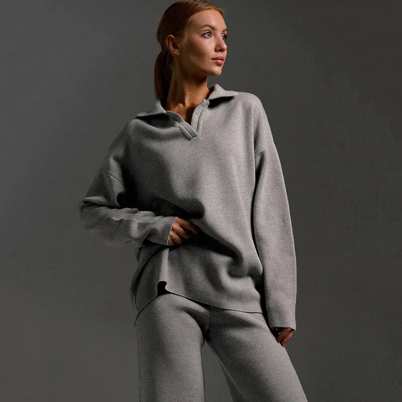 Women's Knitted Sweatshirt and Joggers Tracksuit Two-Piece Set - Image 7