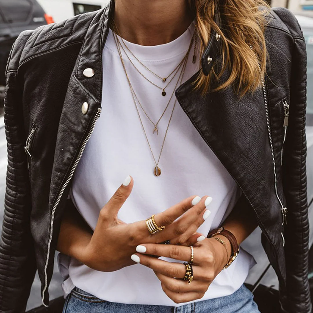 Faux Leather Biker Jacket with Zip Details for Women - Image 6